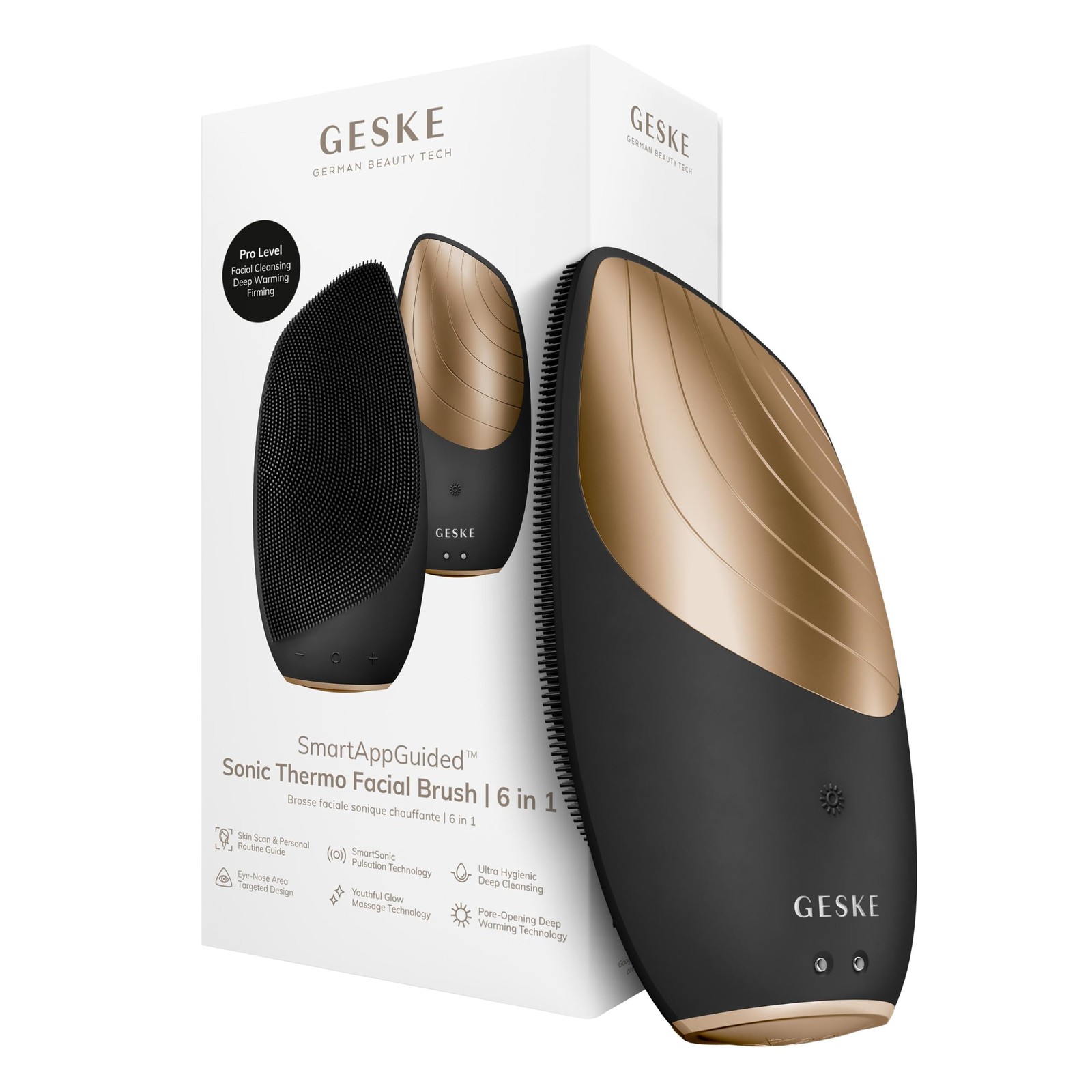 GESKE SmartAppGuided™ Sonic Thermo Facial Brush | 6 in 1 | Skin Gray