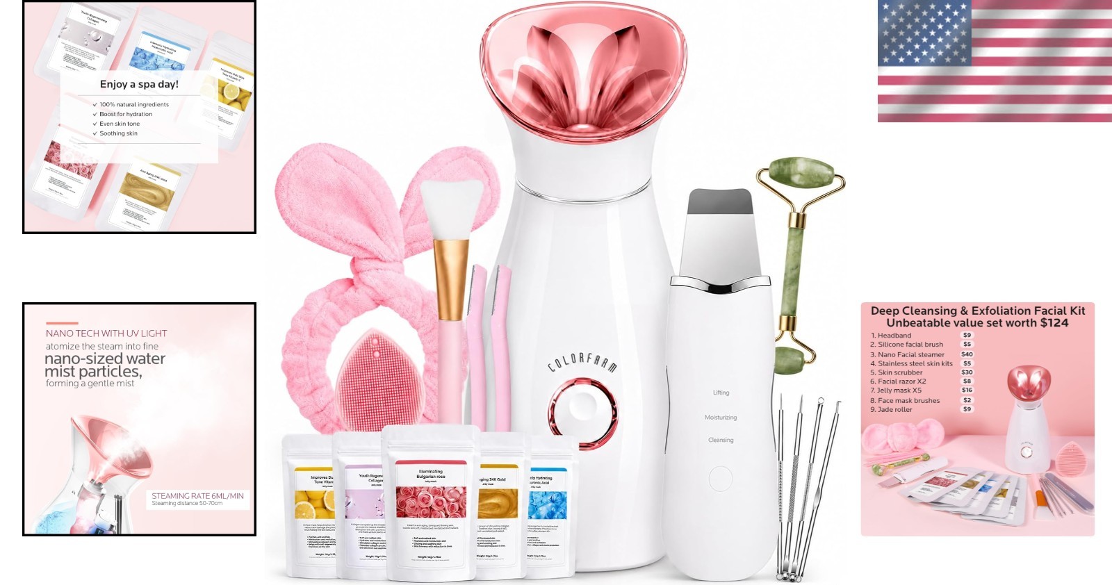 Facial Steamer Spa Kit with 17 Skin Care Tools for Deep Cleansing and Hydration