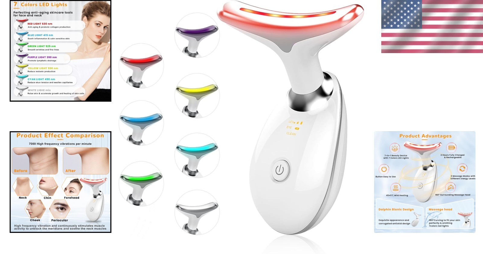 Portable Rechargeable Face Massager Tool with LED Light Therapy – Glossy White