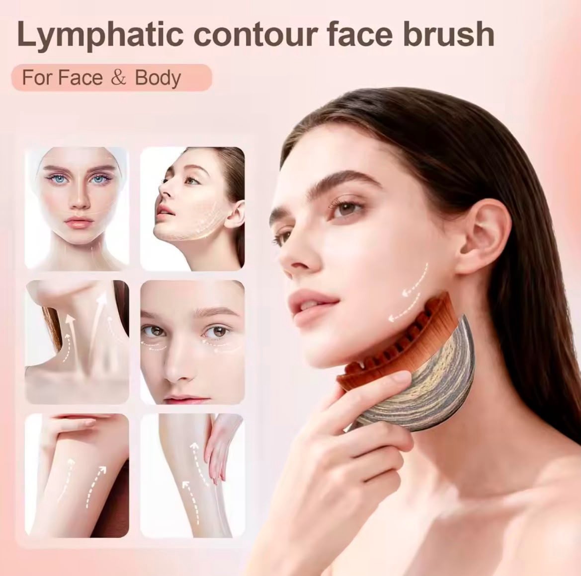 Facial Lymphatic Contour Brush Dry Face Massage Jawline Chin Sculpting Tool Lift