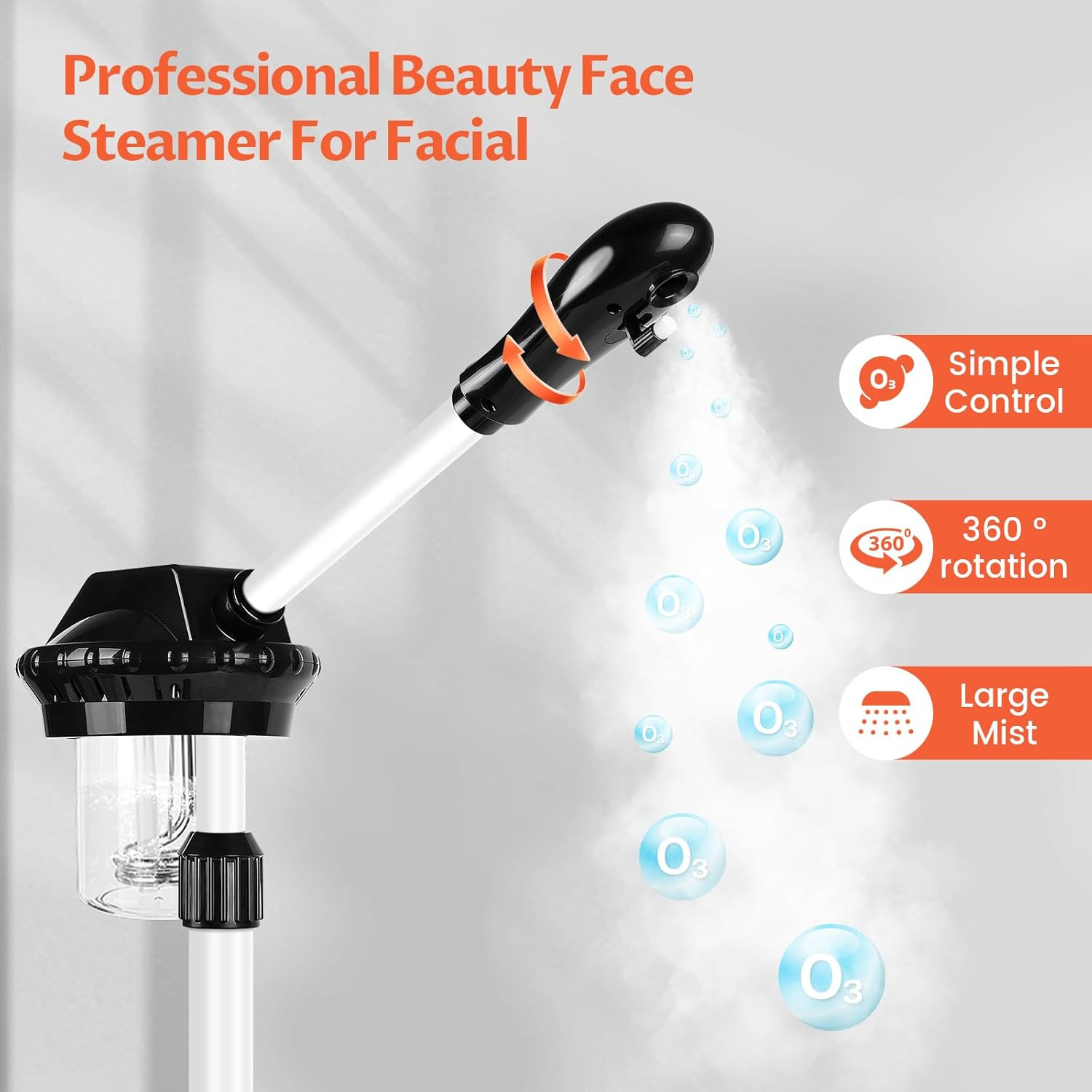 Professional Facial Steamer, Stand on Wheels Face Steamer, SPA Ozone Nano Steame