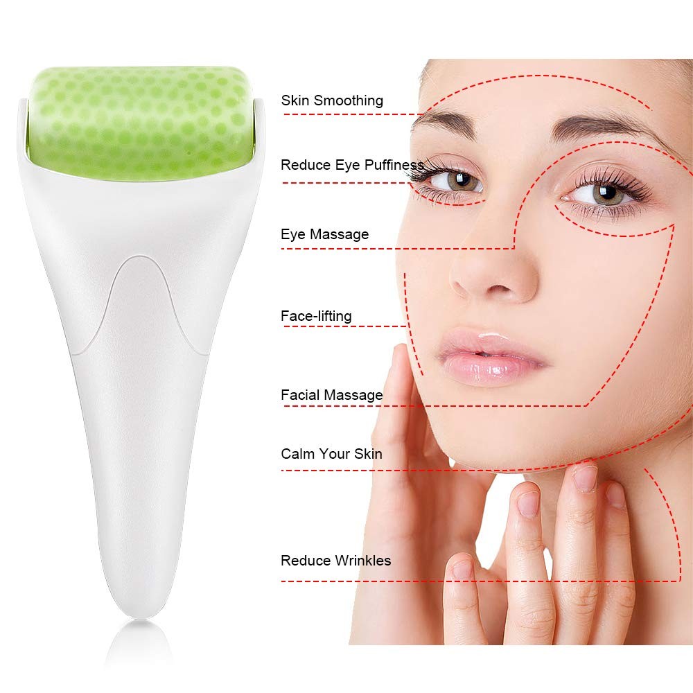 BFASU Ice Roller for Face & Eye Puffiness 1 Count (Pack of 1), White-green