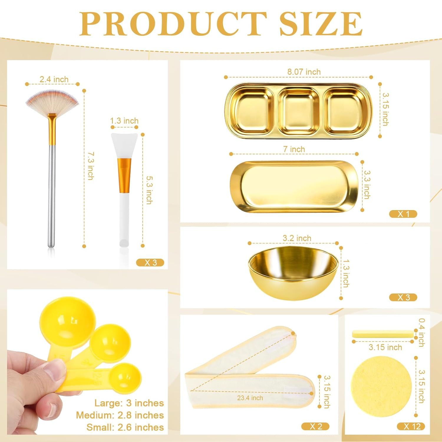 28 Gold Facial Supplies 3 Facial Mask Mixing Bowls 3 Facial Fan Brushes 3 Mask A