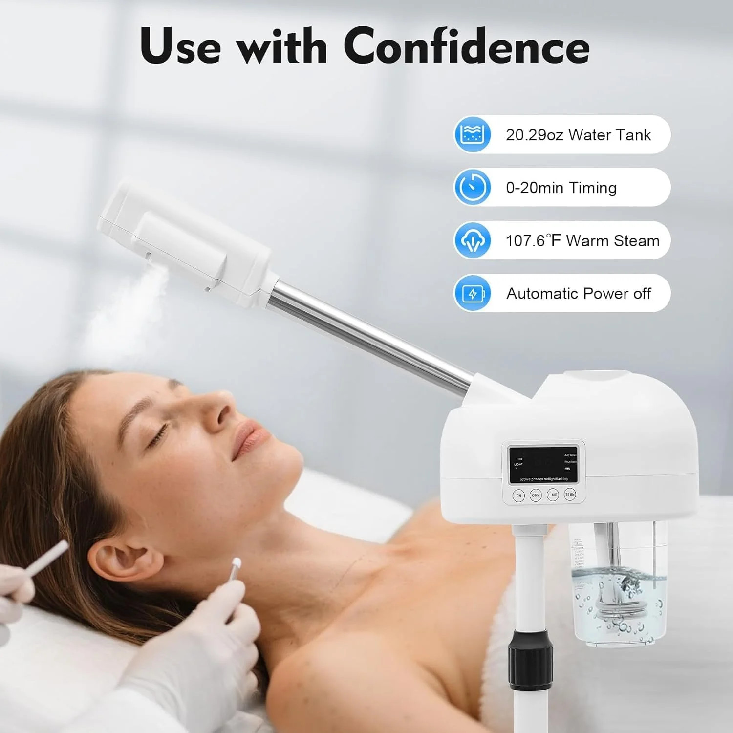 Professional Facial Steamer, Hot Mist Spray & Ozone, LCD Touch Screen & Timer Fu