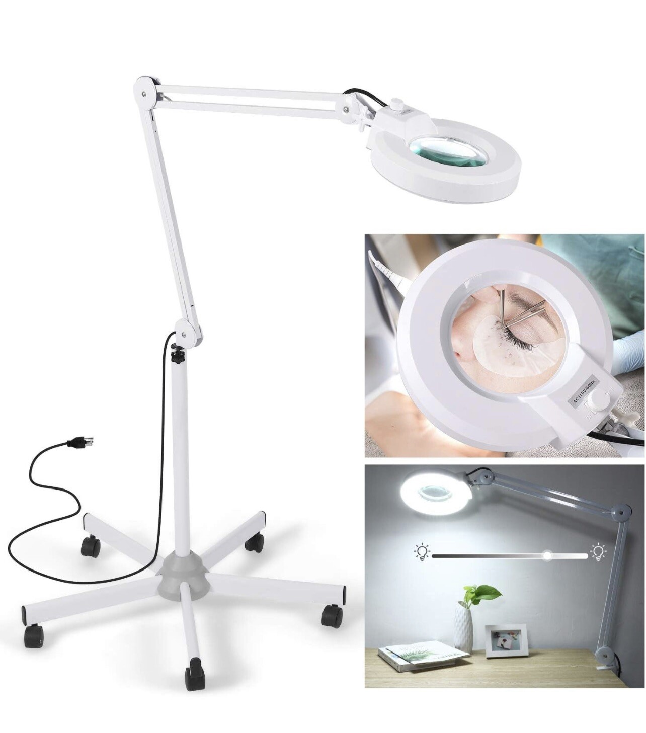 Magnifying Floor lamp with 5 Wheels Rolling Base for Estheticians, Lash techinic