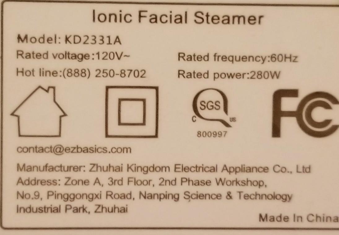 Facial Steamer EZBASICS Ionic Face Steamer for Home Facial *MISSING WATER TANK*