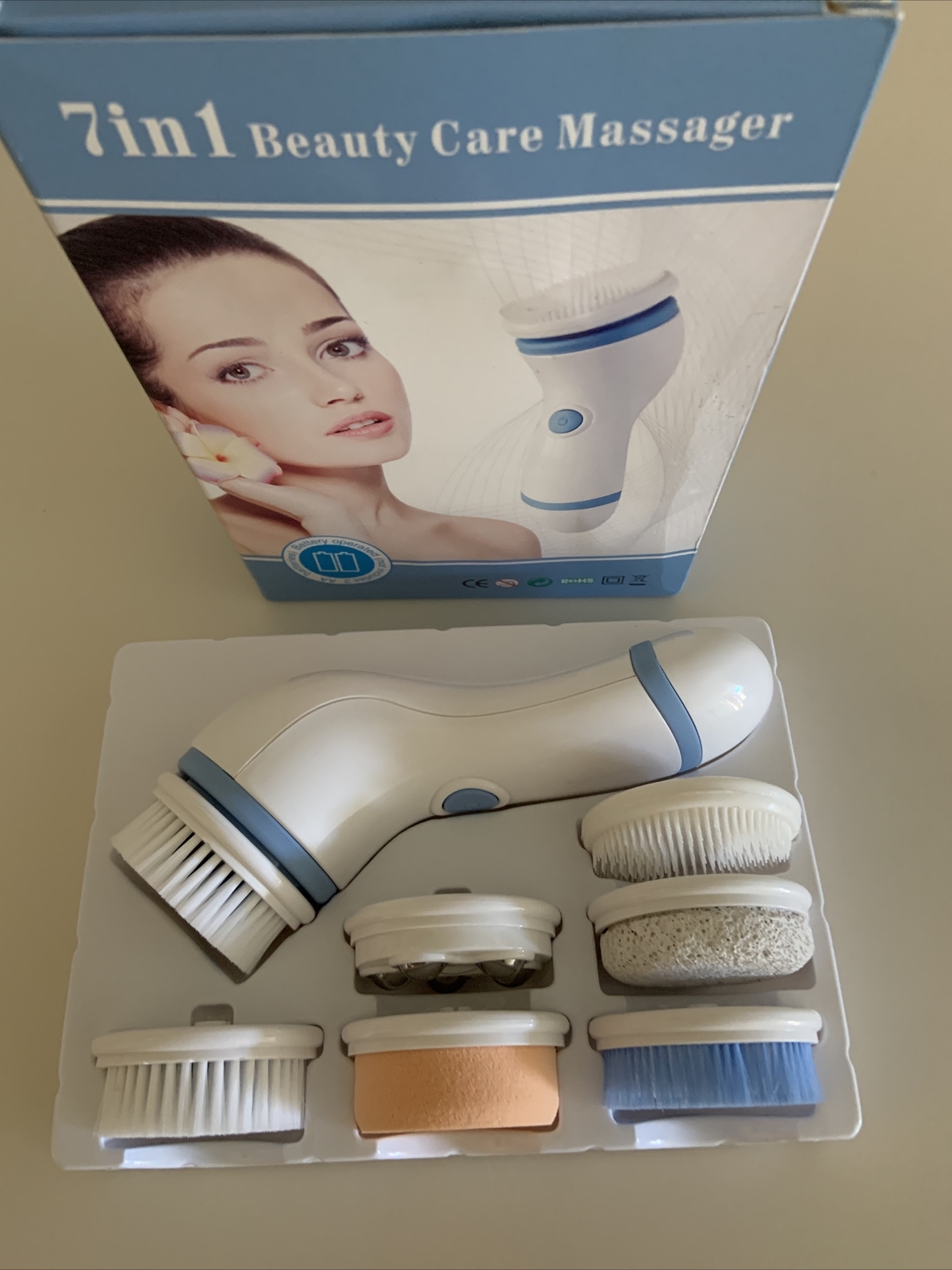7 In 1 Beauty Care Facial Cleansing Brushes Massager and Foot Pumice Head New