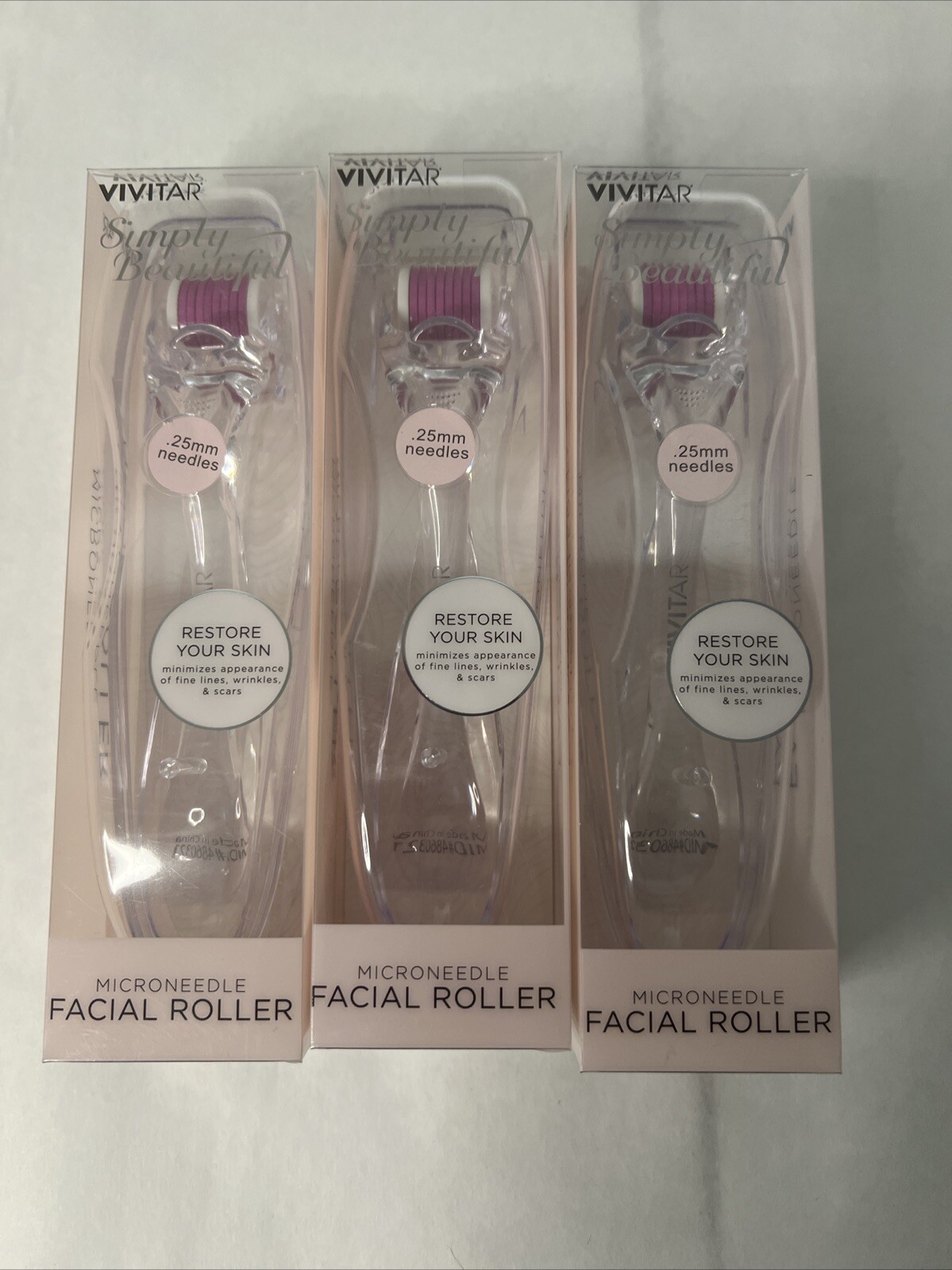 Lot of 3 Brand new in box. Micro Needle Facial Roller by VIVITAR (.25mm needles)