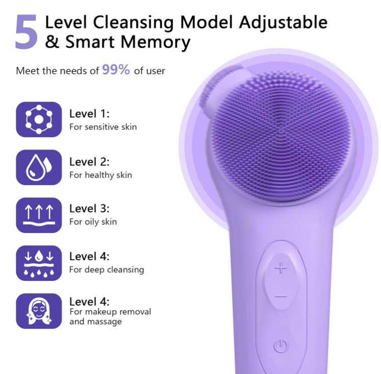 Cepillo facial silicona eléctrico recargable impermeable 5 modos limpieza, Nuevo