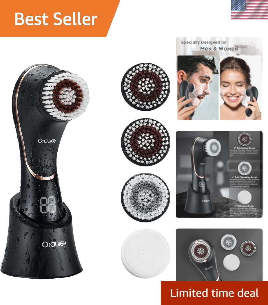 Advanced Waterproof Facial Brush with 4 Brush Heads – Rechargeable Convenience
