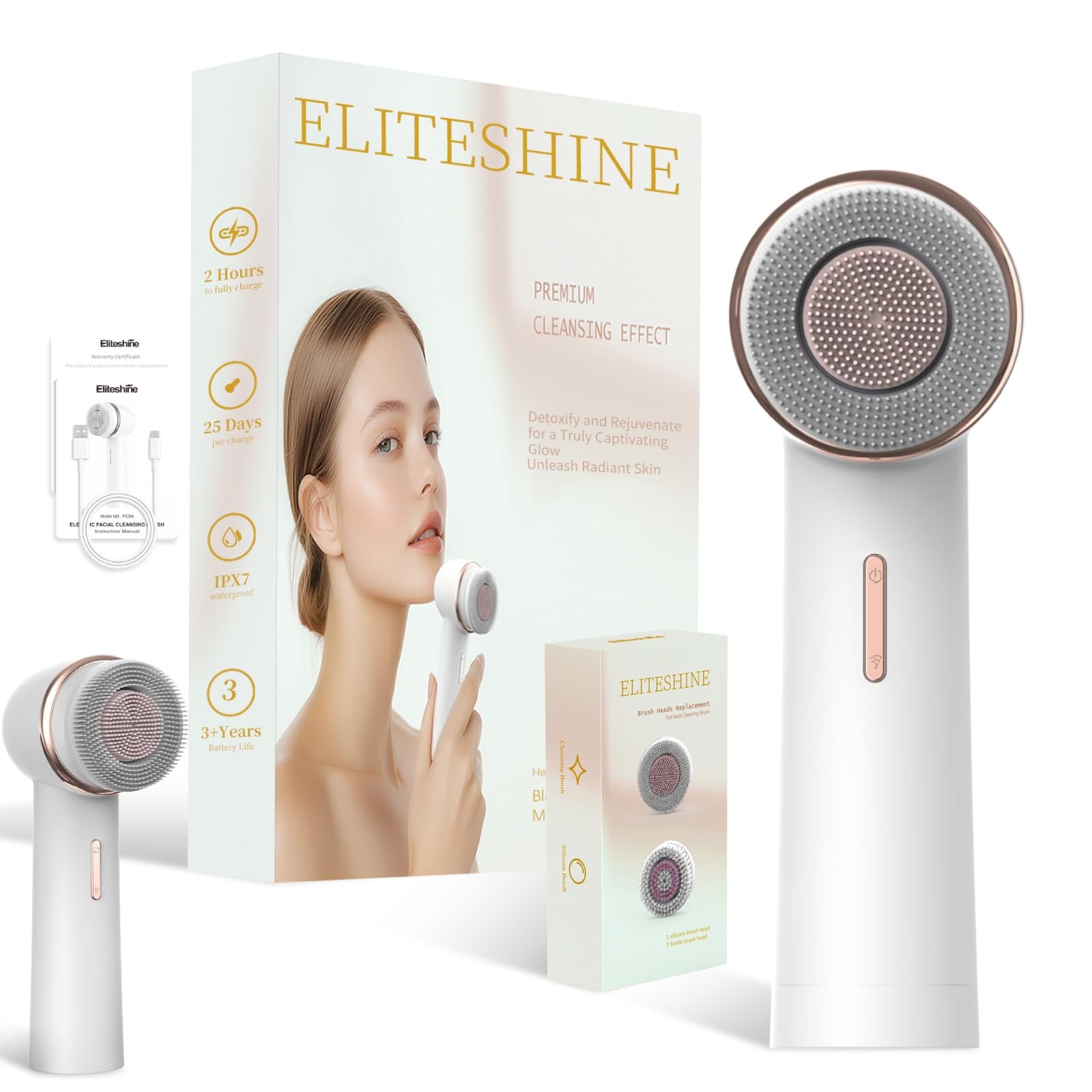 Electric Facial Cleansing Brush with Silicone and Bristle White