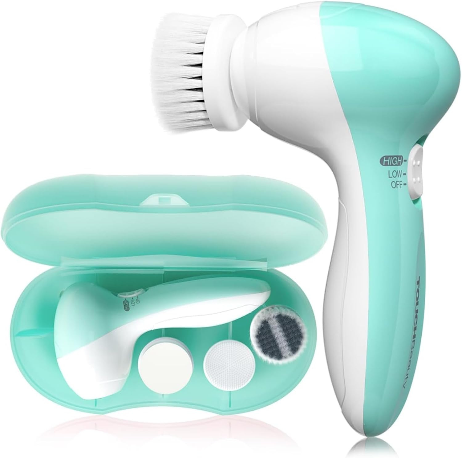 Electric Facial Cleansing Brush for Women, 3 Brush Heads, 2 Speeds, Waterproof &
