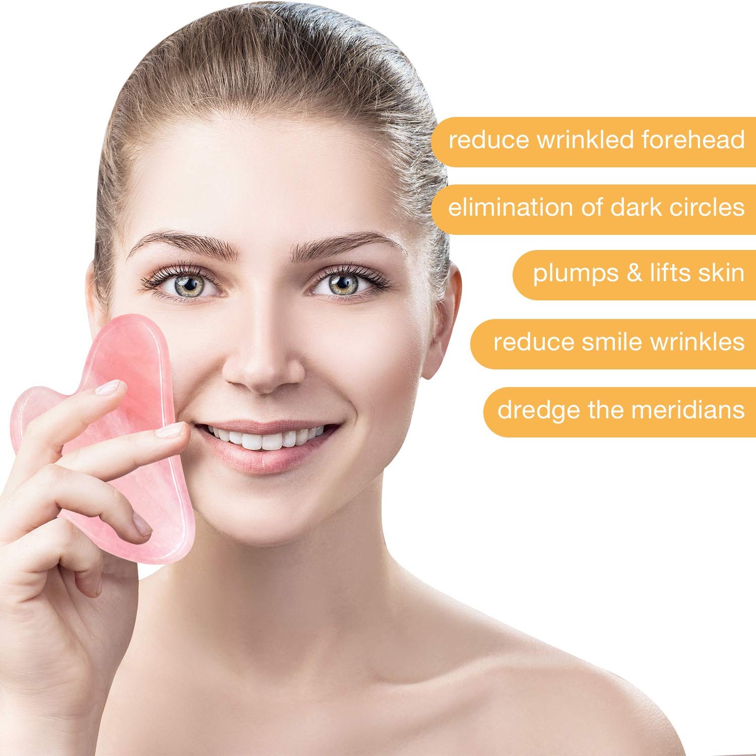 KIMANN Gua Sha Rose Quartz Face Scraping Massage 1 Count (Pack of 1), Pink