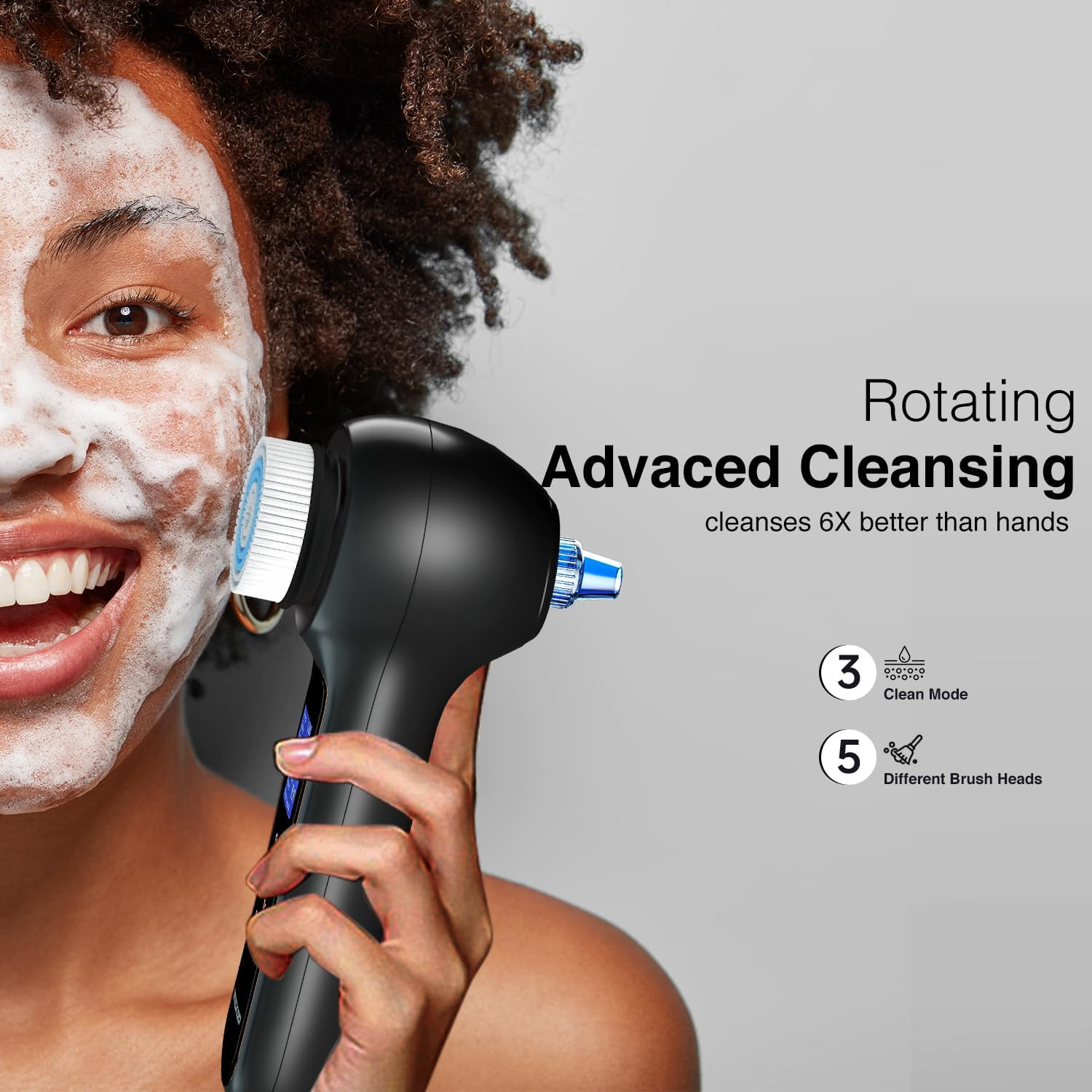 Electric Facial Cleansing Brush with LCD Screen, 3-In-1 Face Scrubber & Optional