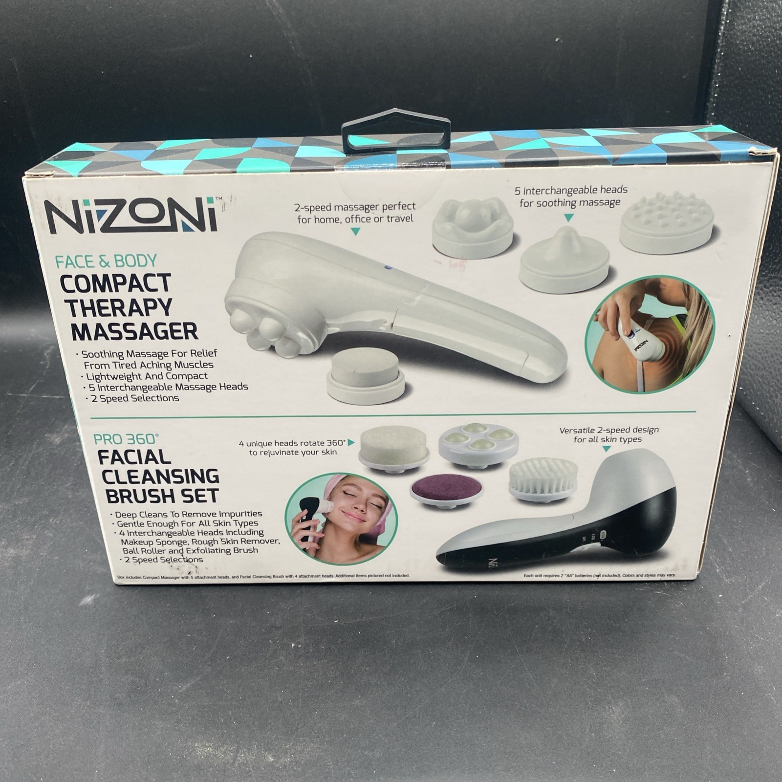 NIZONI Face & Body Compact Therapy Massager + Pro 360 Facial Cleansing Brush Set