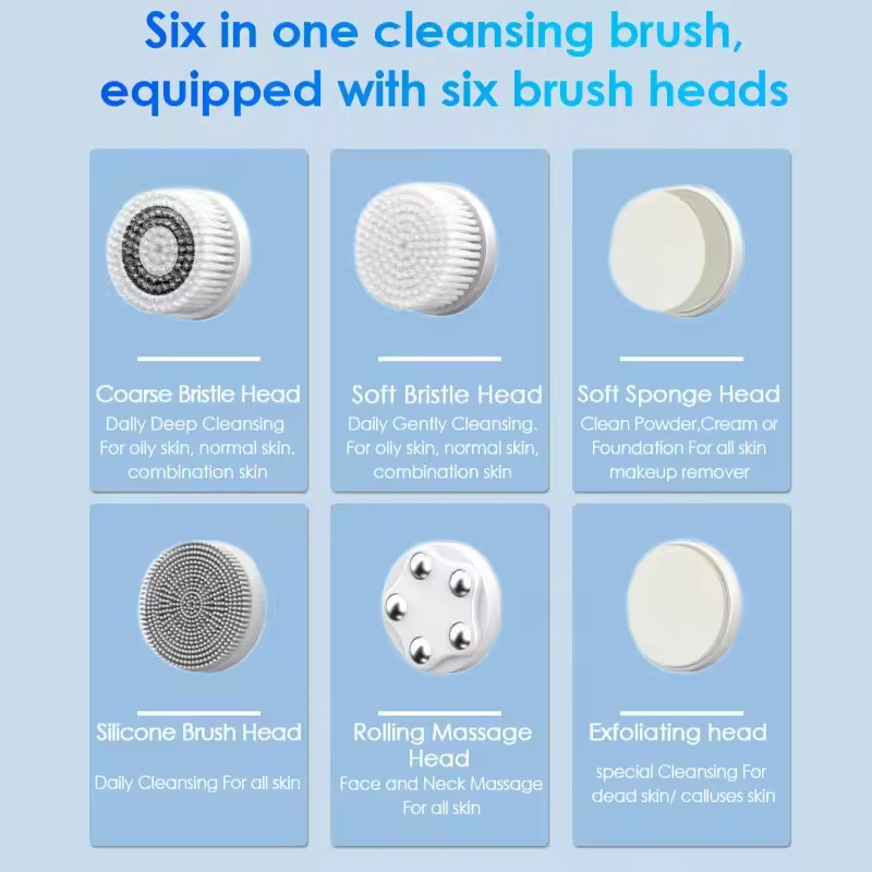 Portable 6-in-1 silicone electric Cleansing brush Facial cleaning/exfoliator
