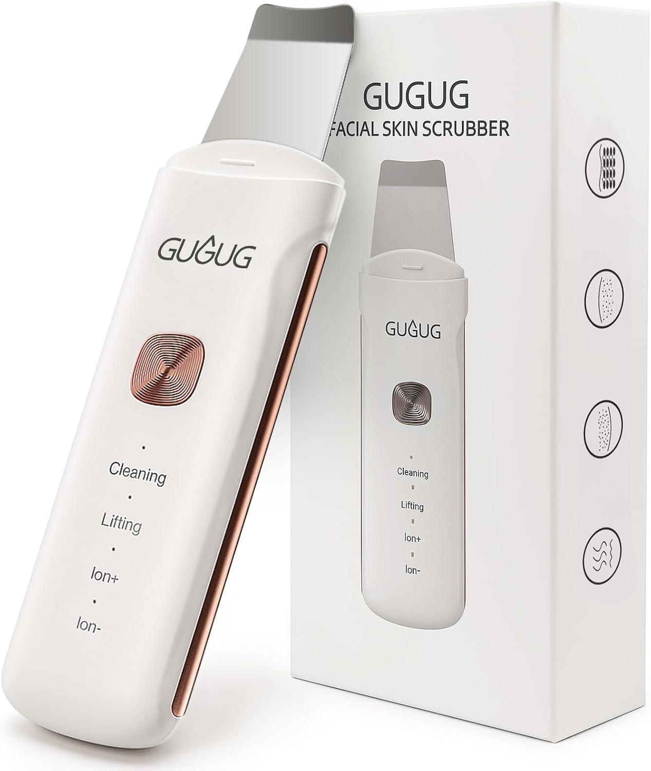 GUGUG Skin Scrubber 4-In-1 Waterproof Facial Spatula for Deep Cleansing, Blackhe