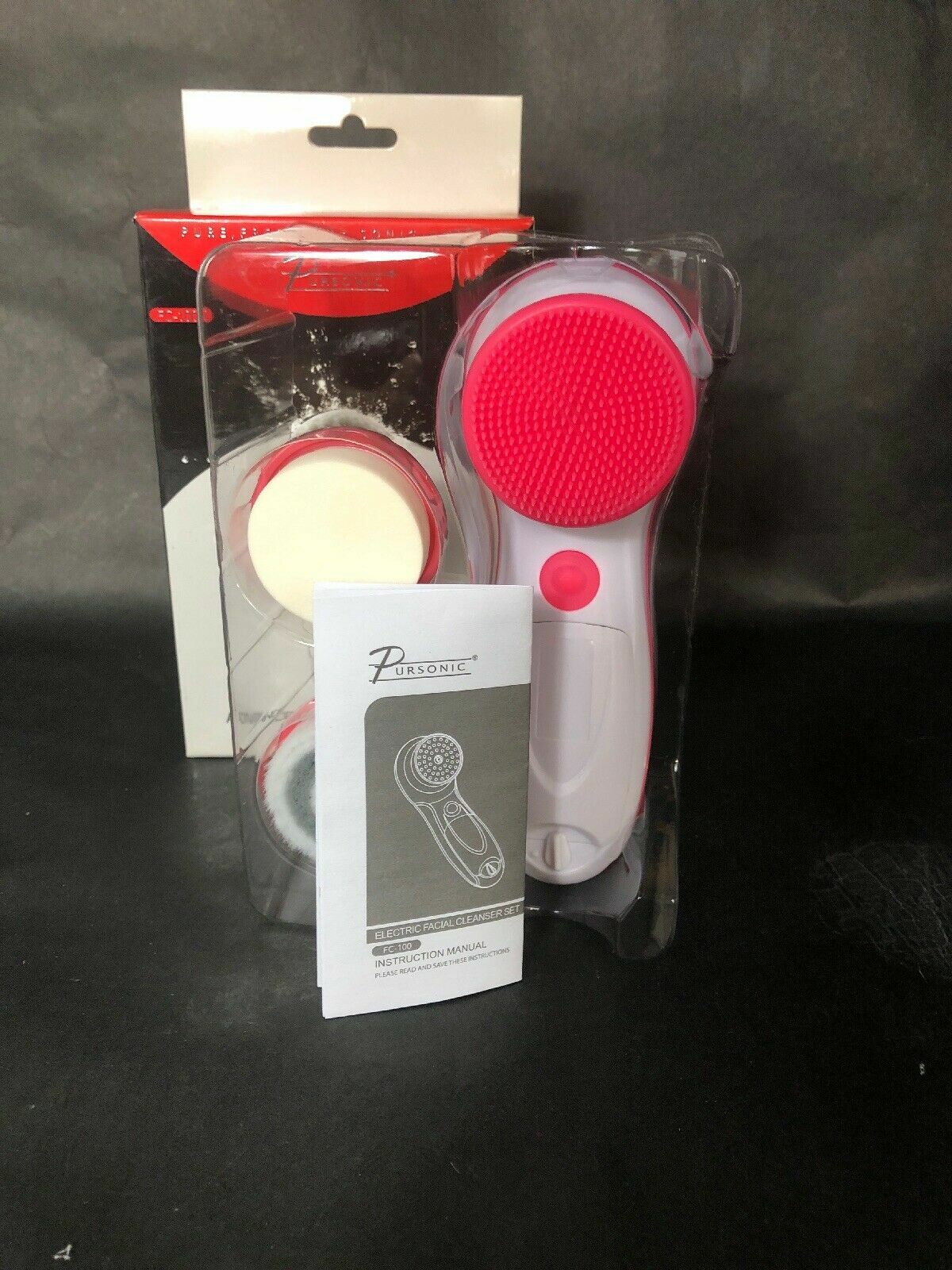 Pursonic Portable Facial Cleansing Brush Massager Combo Kit 2 speed 3 attachment
