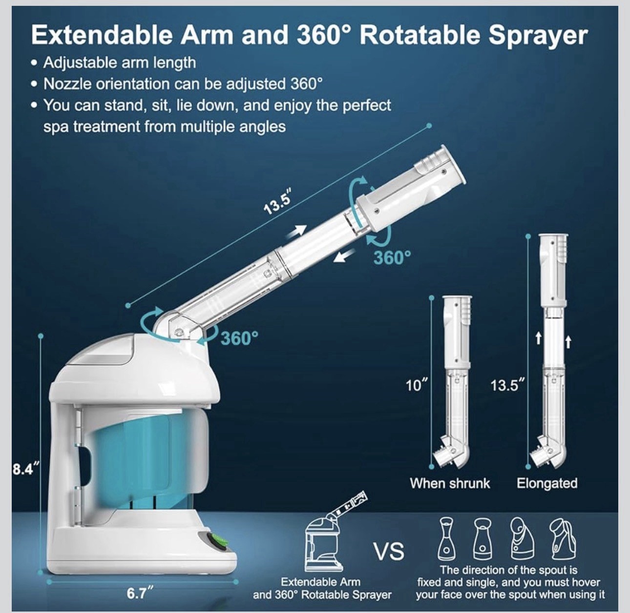 Denfany Nano Ionic Facial Steamer With Extendable Rotating Arm