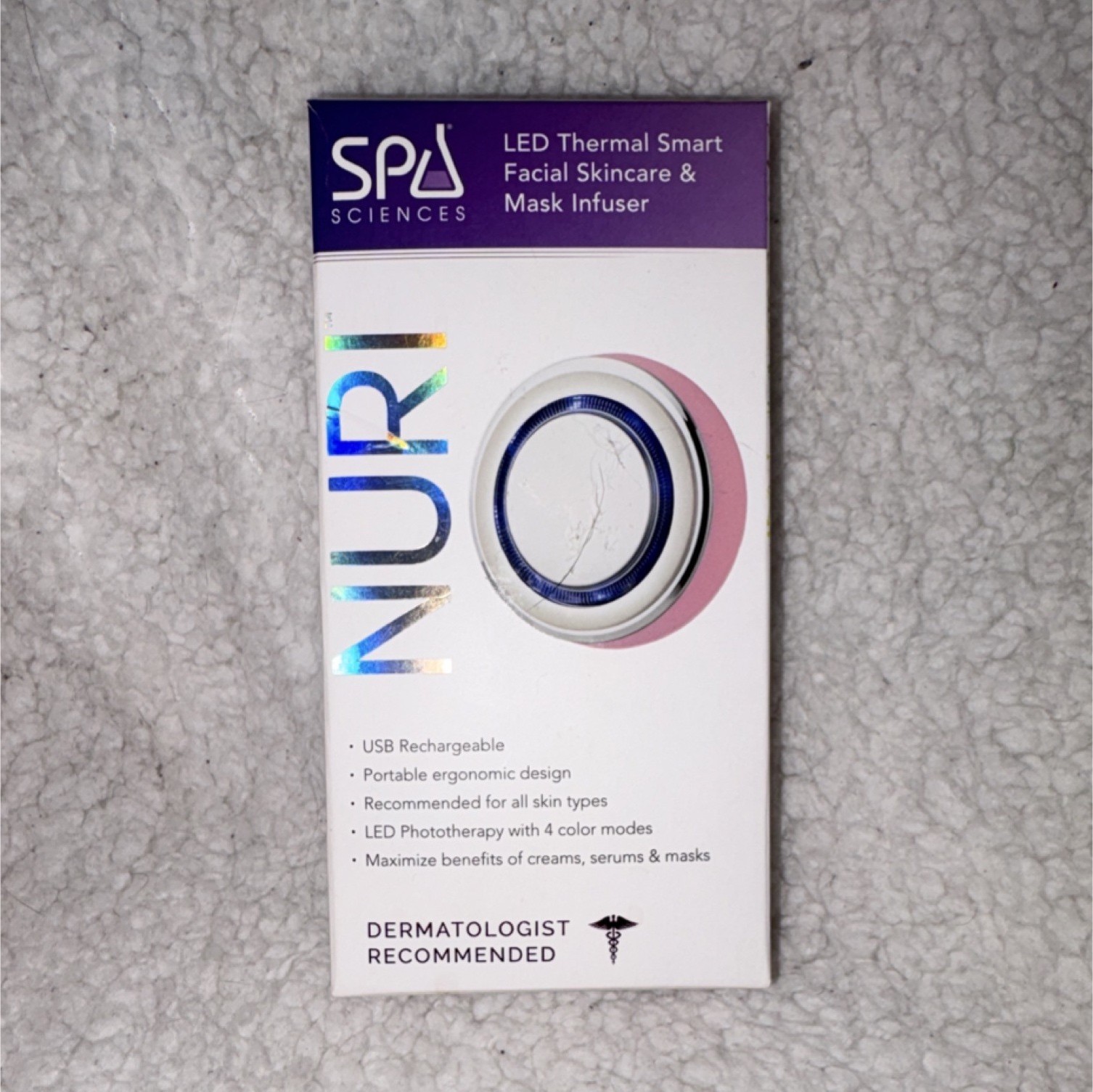 Spa Sciences NURI LED Light Therapy USB Rechargeable Facial Device Acne SEALED