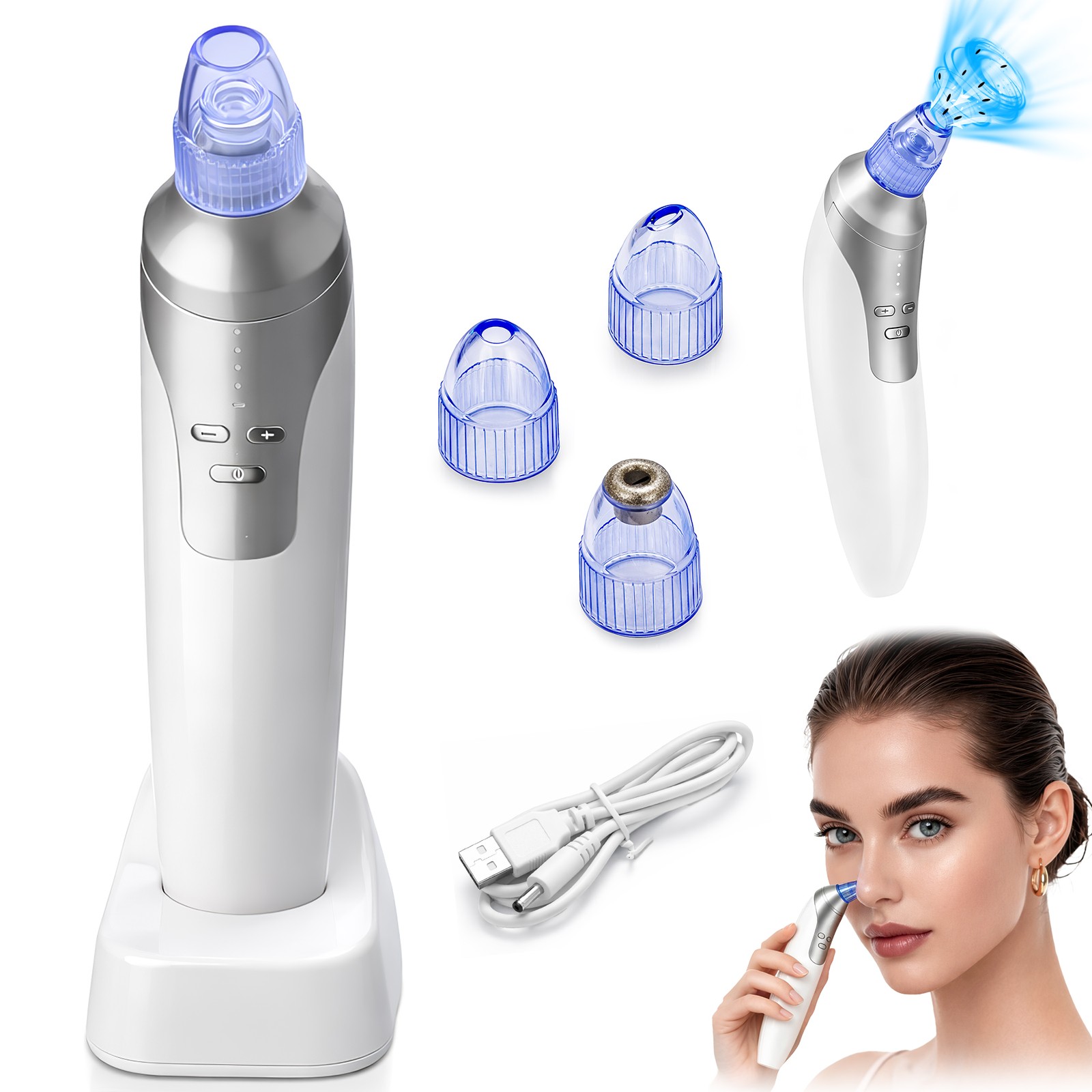 Advanced Facial Pore Vacuum with 4 Suction Heads for Blackhead Removal