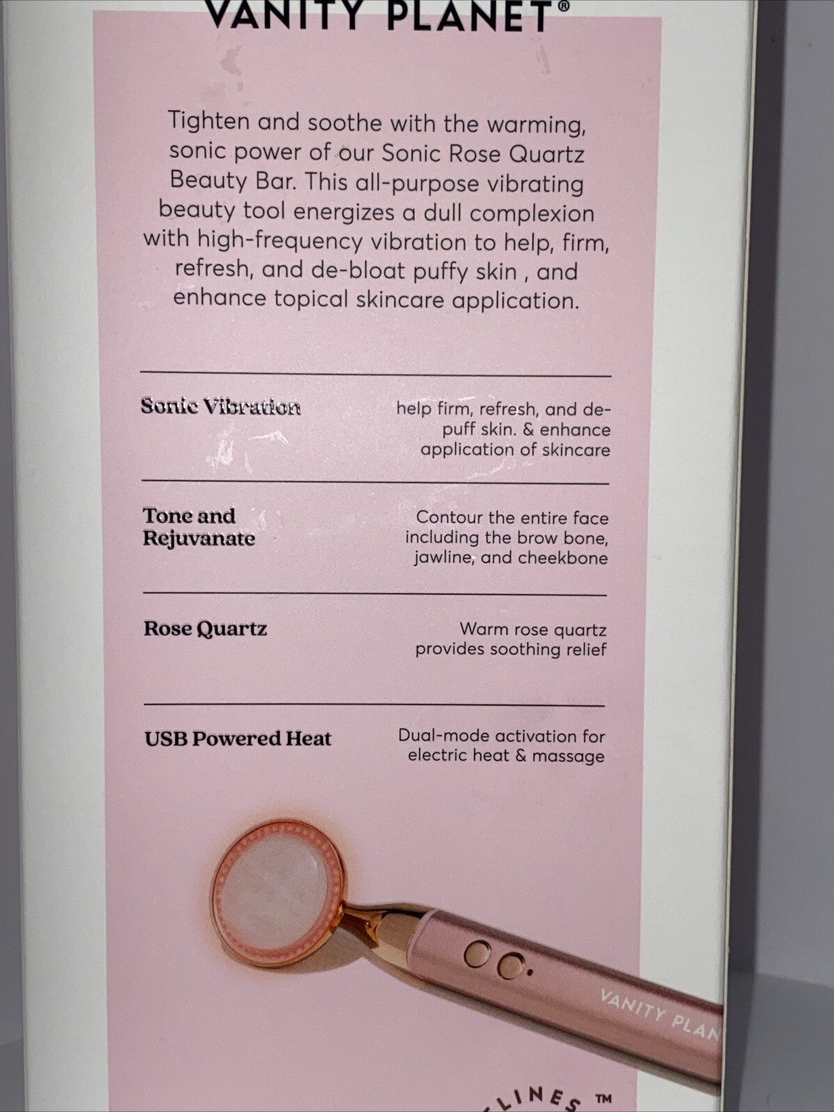 Massage & heat USB Sonic Rose Quartz Beauty Bar – Pink – firm & de puff Skin