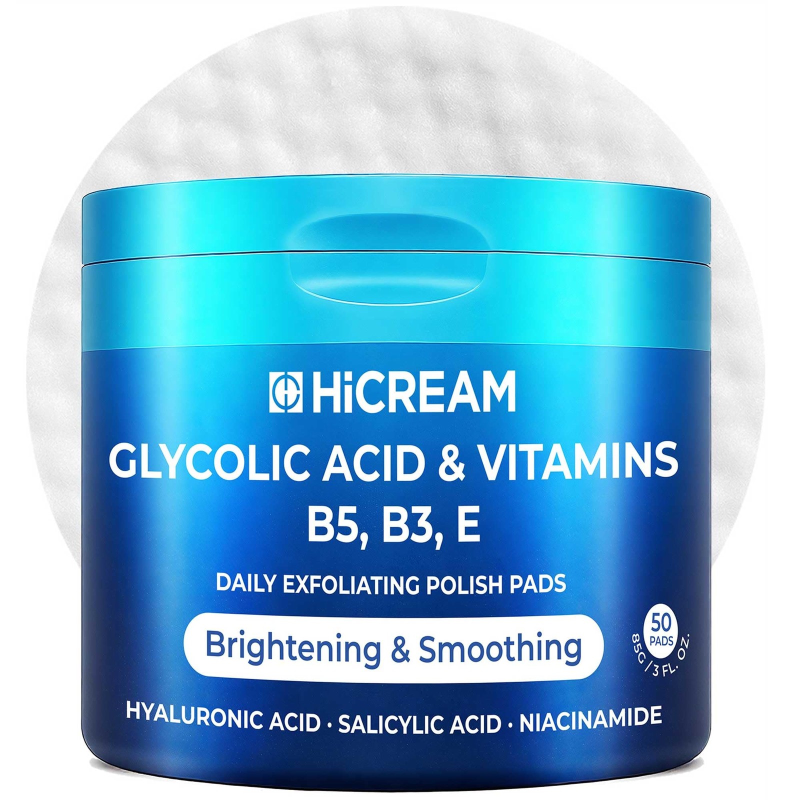 Hicream Glycolic Acid Pads, Dual-Textured Facial 50 Count (Pack of 1), white