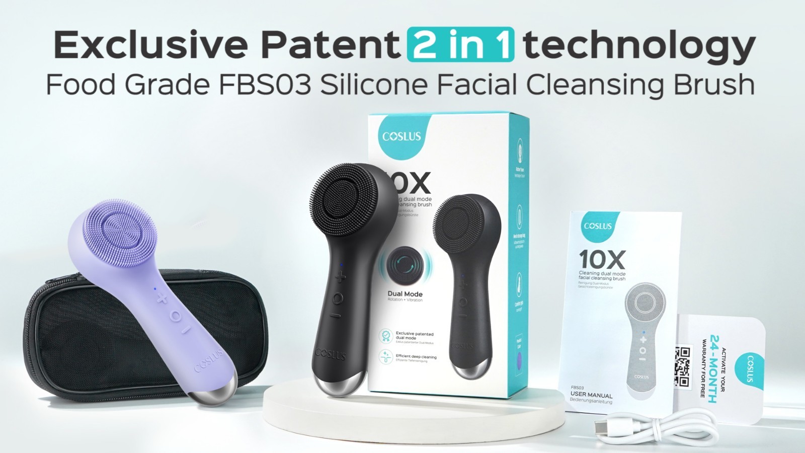 2-in-1 Silicone Facial Cleansing Brush – Electric Exfoliator with Spin & Vibrati