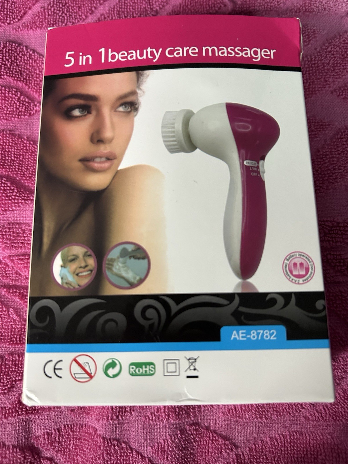 5-in-1 Electric Facial Brush AE-8782, Cleaning Brush, White/Pink, Battery