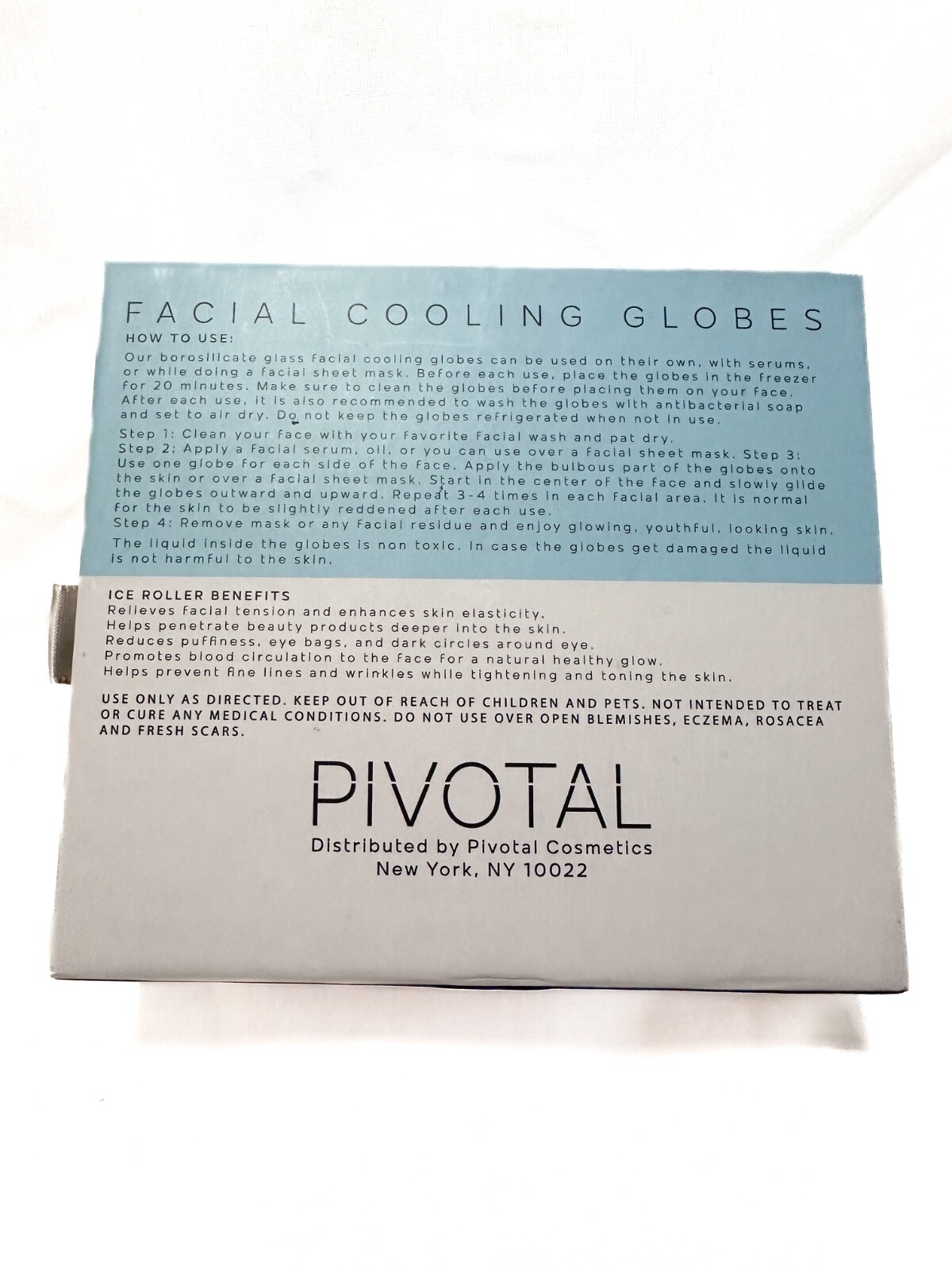 PIVOTAL ‘Facial Glass Cooling Globes’…for Puffy Facial Areas…NEW IN BOX blue