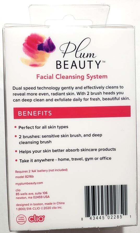 Plum Beauty Facial Cleansing System 2 Brush Heads Cleanses & Exfoliates New