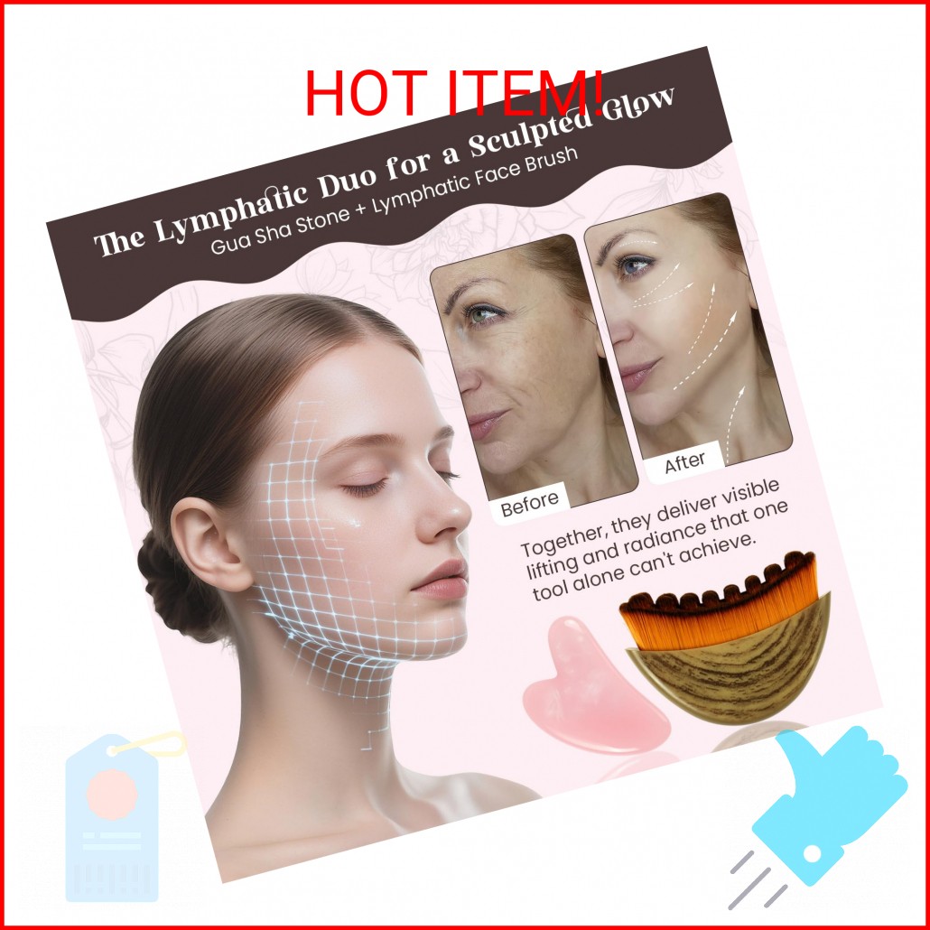 Lymphatic Contour Face Brush and Gua Sha Set, 2-in-1 Manual Facial Brushes for L