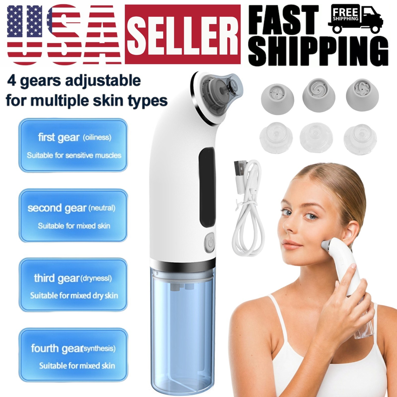 Electric Blackhead Remover Pore Vacuum Suction Diamond Dermabrasion Face Cleaner