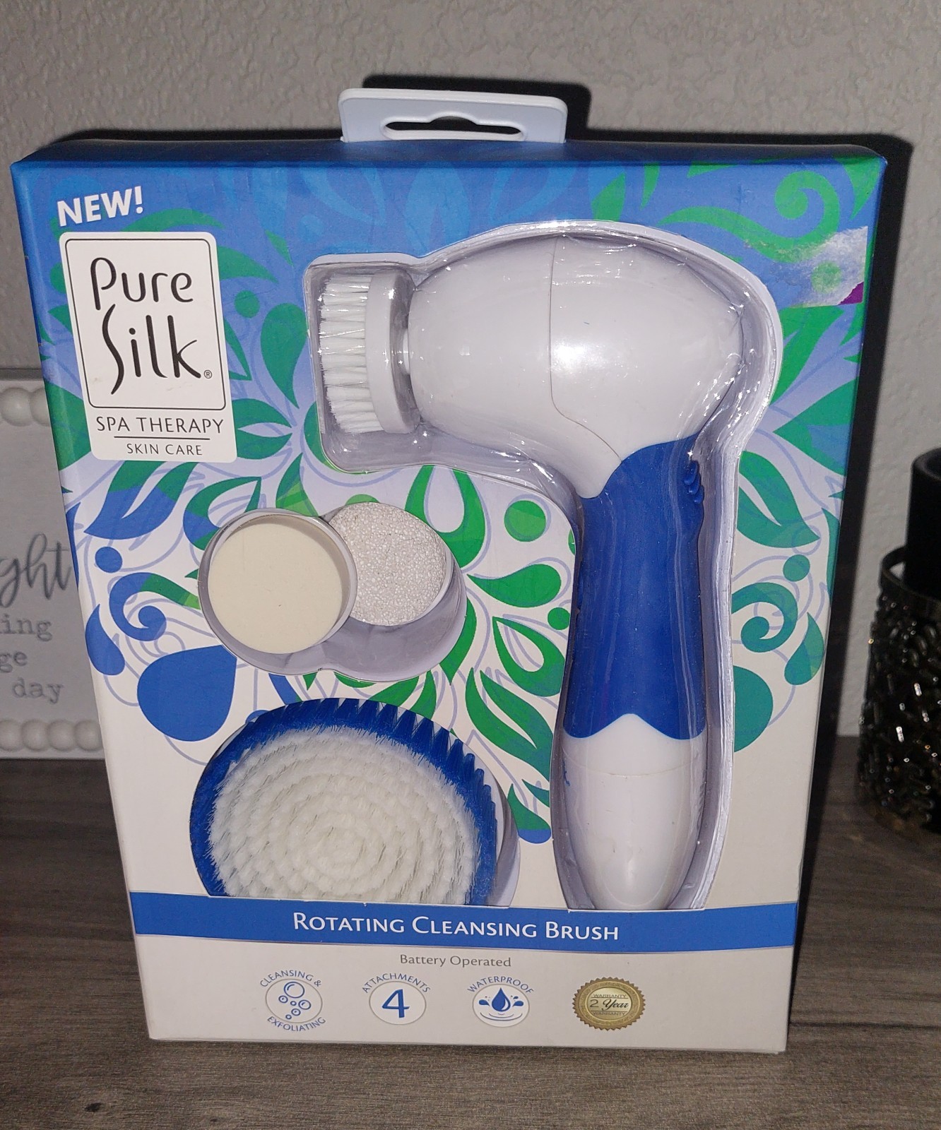 Pure Silk Rotating Cleansing Brush Spa Kit Blue Battery Powered Waterproof NEW