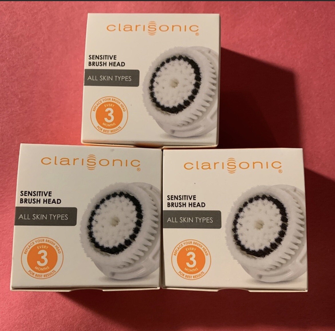 NIB 3 Clarisonic Sensitive Replacement Brush Heads Face Mia Pro Smart Fit Pore