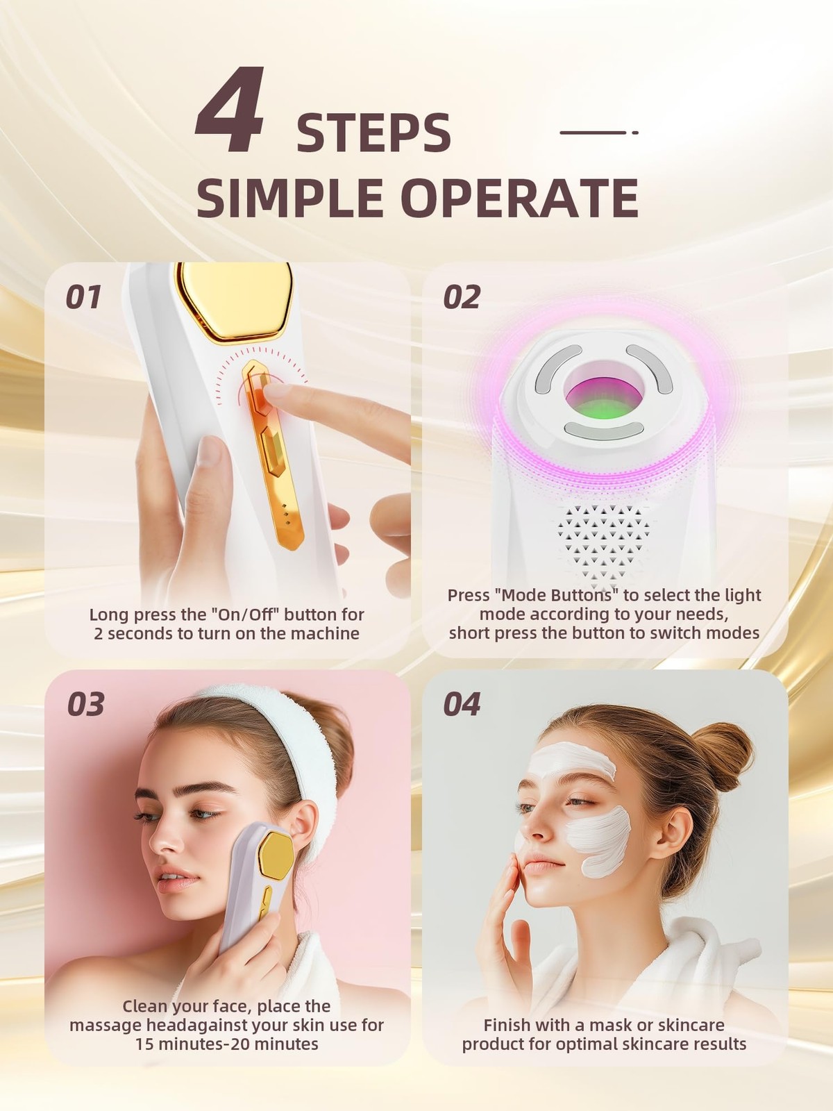 INTEO Multifunctional Facial Massager, Real Glass Glow Device for Face White