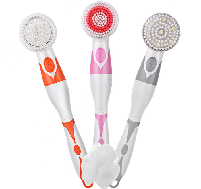 Electric Shower Brush Long Handle 4 Replaceable Heads Rotate Waterproof Brush