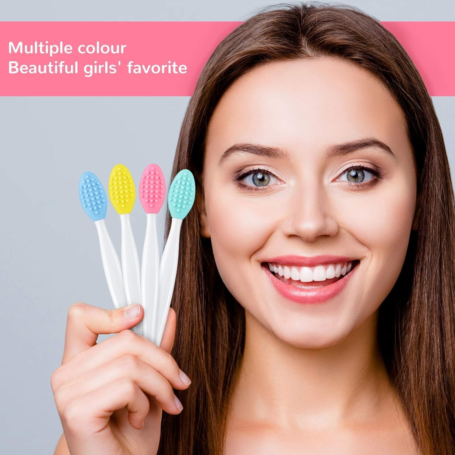 24 cepillos exfoliantes de silicona para labios con recipiente, de doble cara