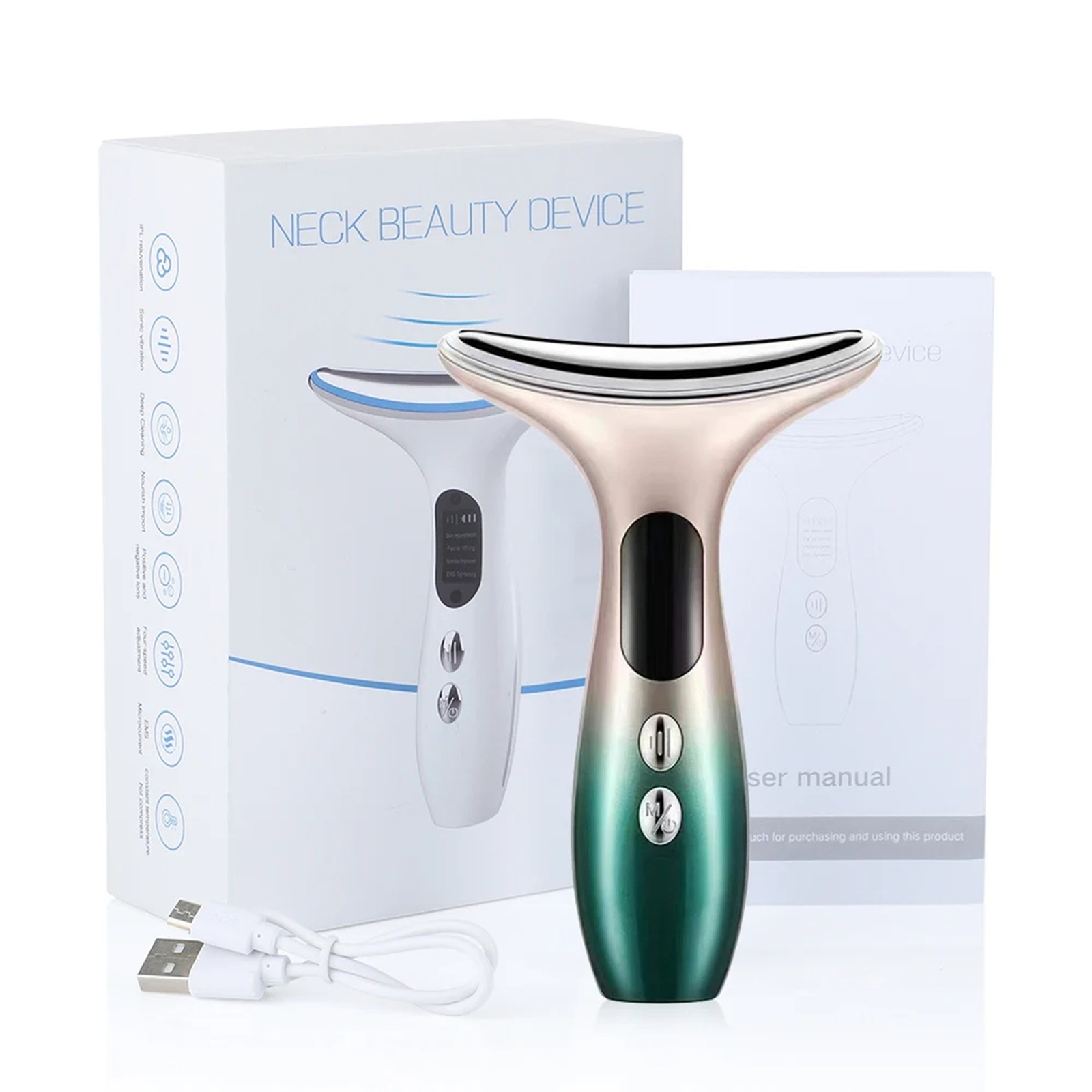 Neck Beauty Device LCD Display Handheld Face And Neck Massager Skin Care White
