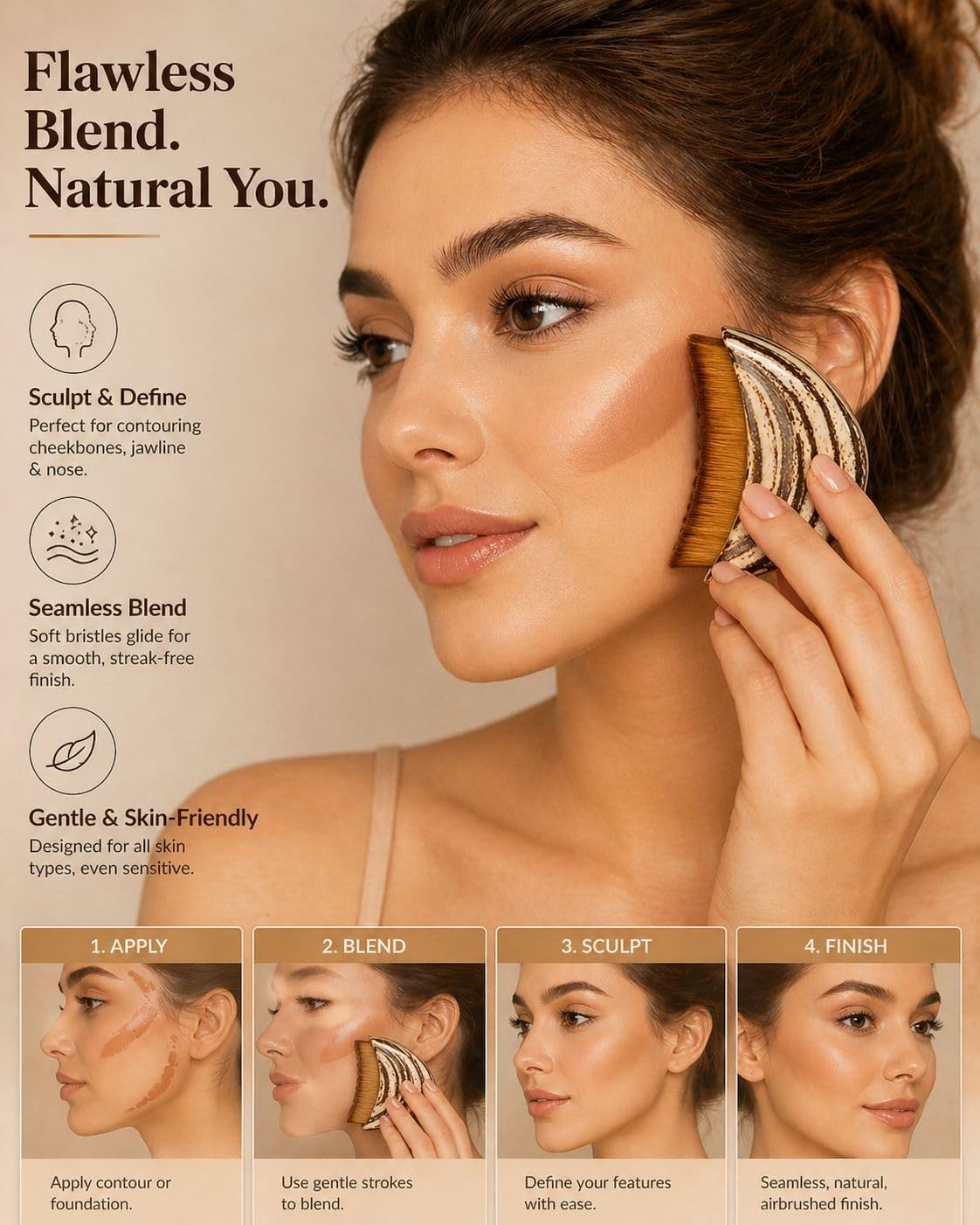Lymphatic Drainage Face Brush Set of 2 Ultra Soft Facial Sculpting Brown