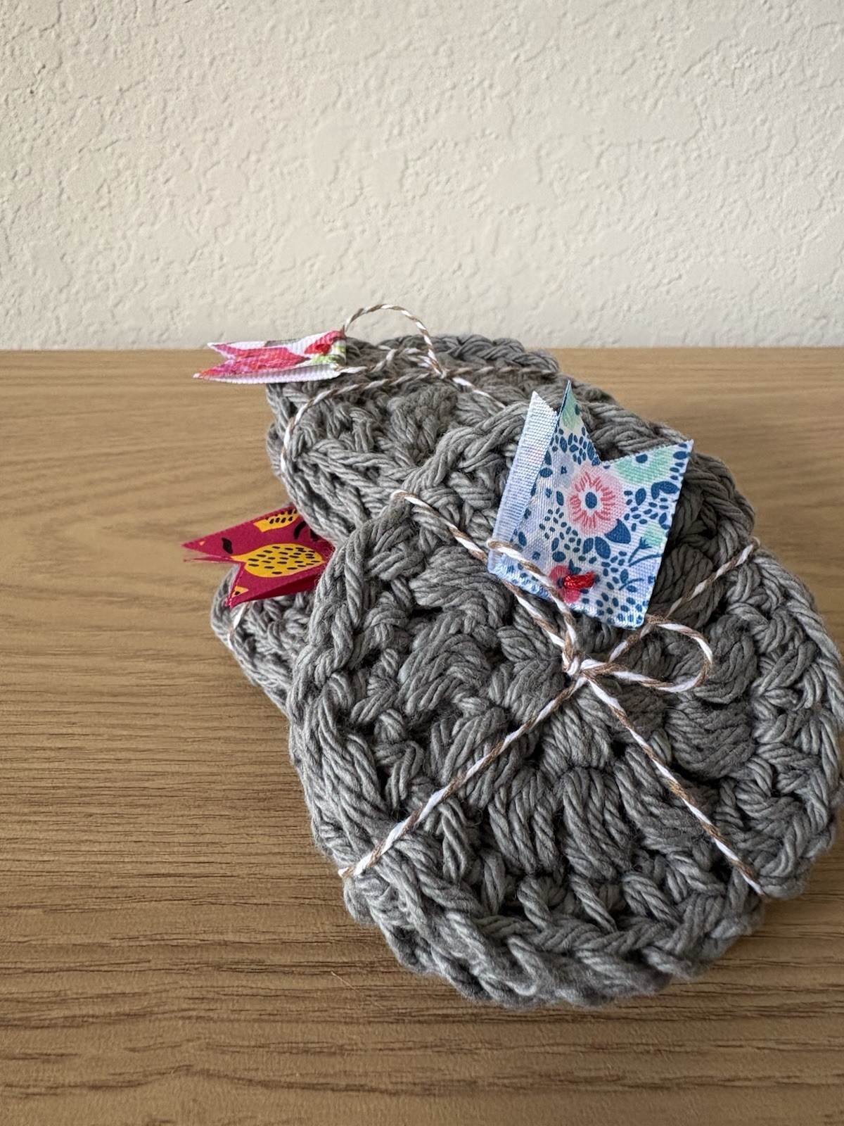 Hand- Crocheted Cotton Face Scrubbies Set of 3 Gray