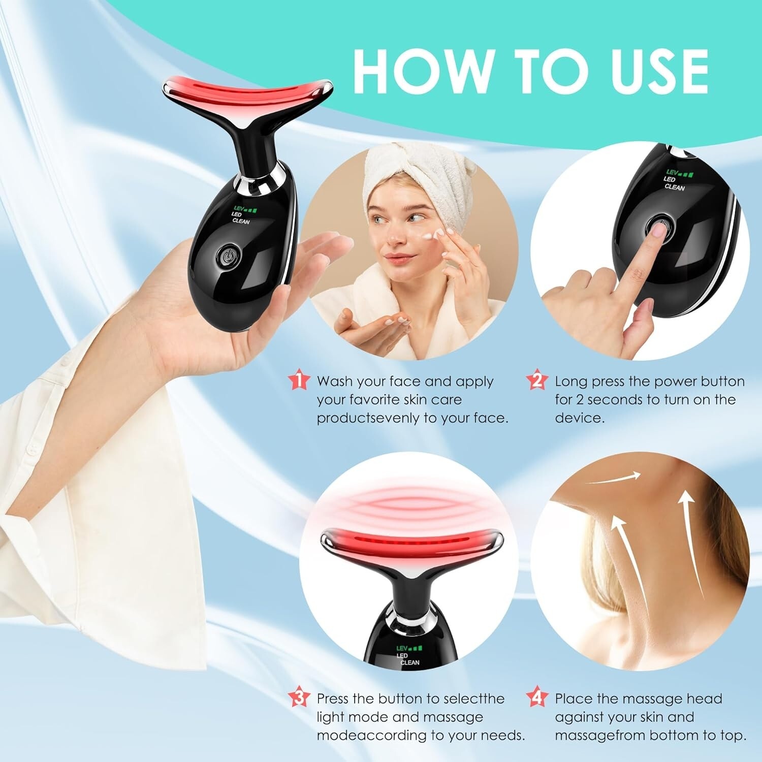Masajeador Facial, Terapia Con Luz LED, Vibración, Para El Cuidado De La Piel US