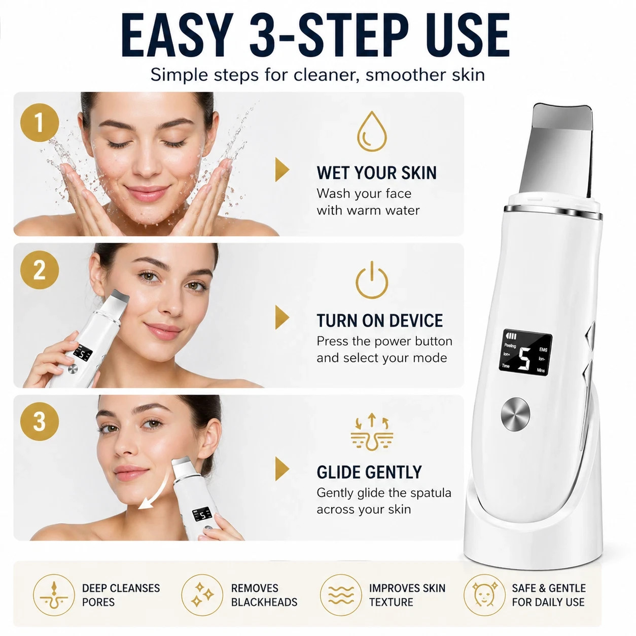 Skin Scrubber Face Spatula 4 in 1 Blackhead Remover Deep Pore Cleaner