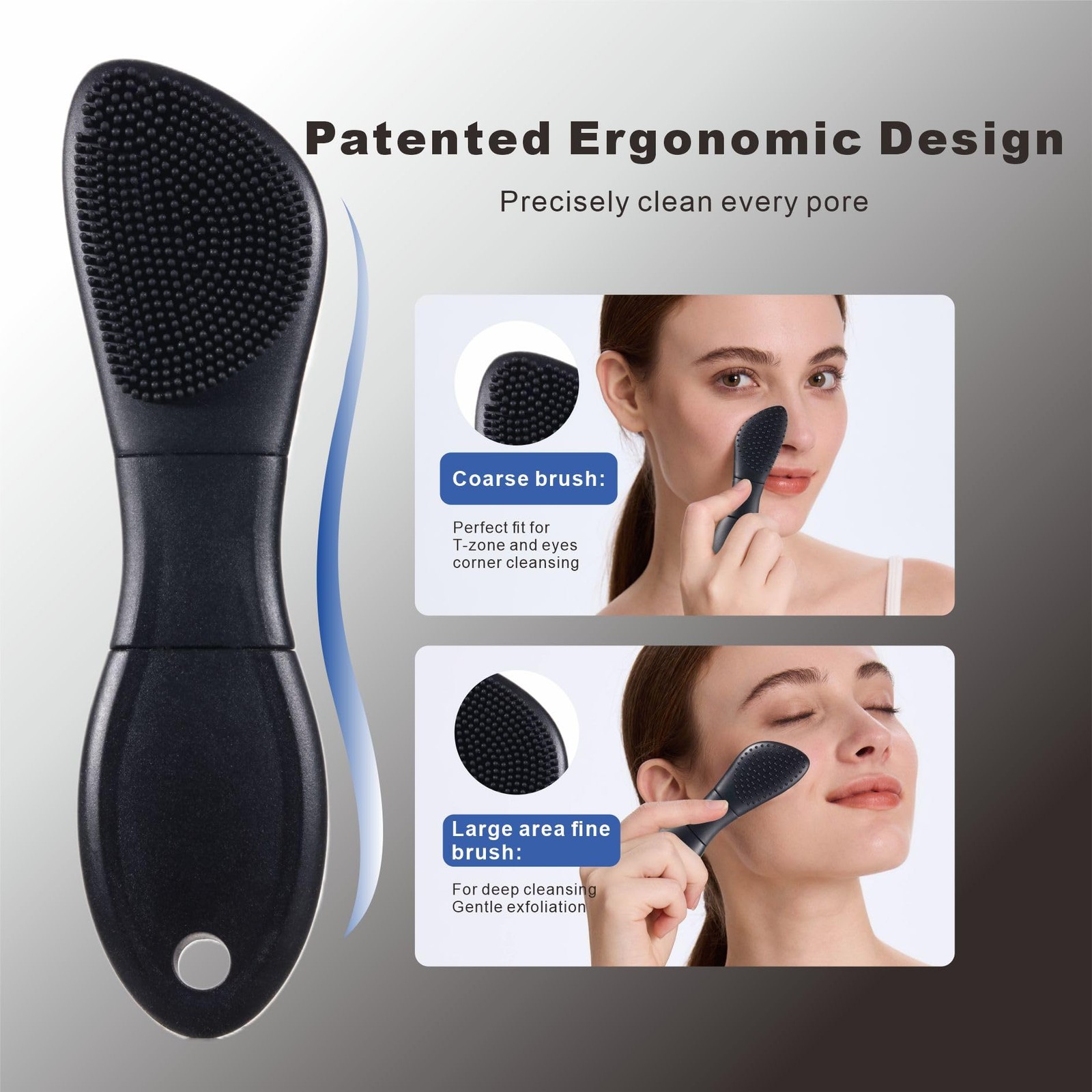 YUSAGO Multifunctional Face Washing Brushes,2 in 1 1 Count (Pack of 1), Black