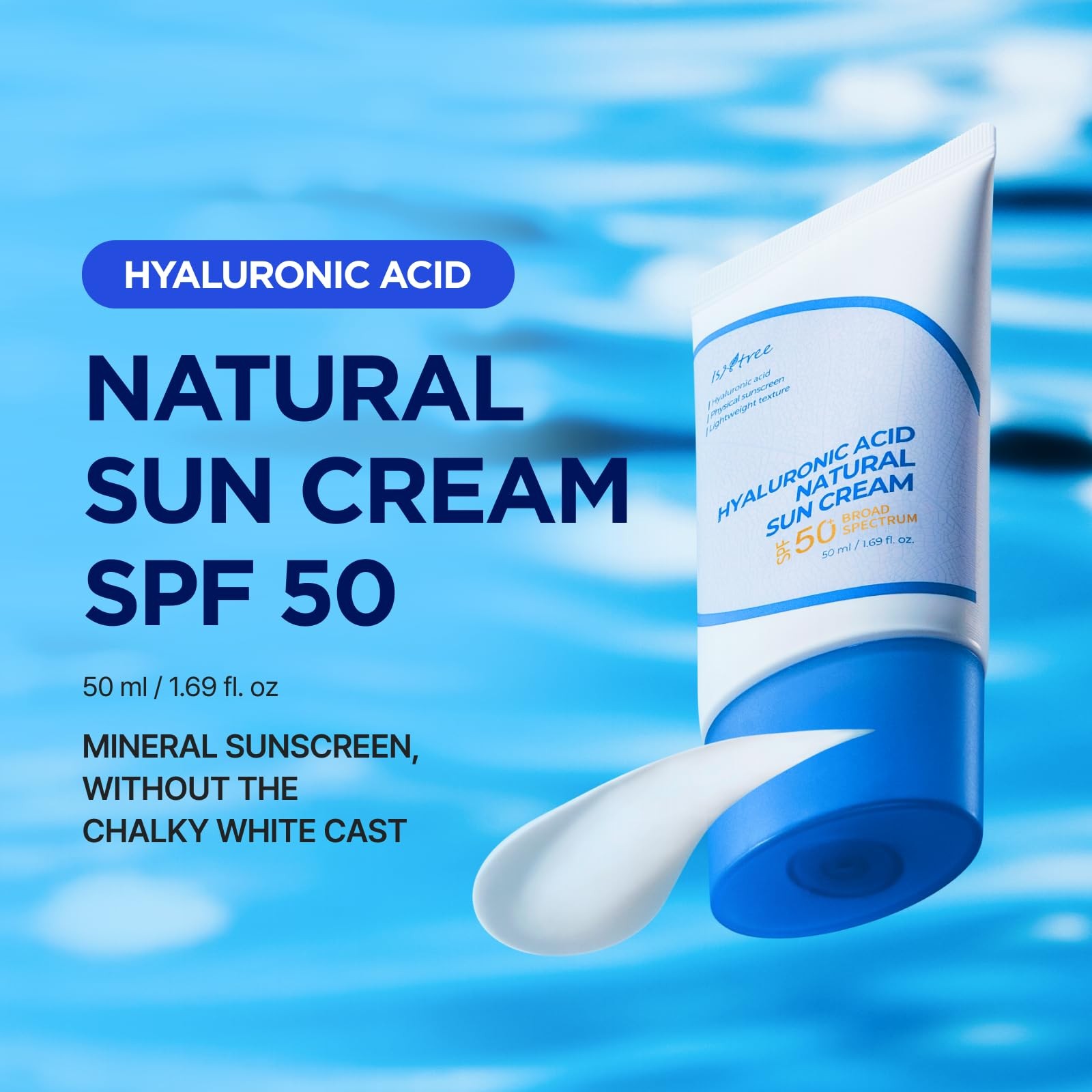 ISNTREE Hyaluronic Acid Natural Suncream SPF 50, 1.69 Fl Oz (Pack of 1)