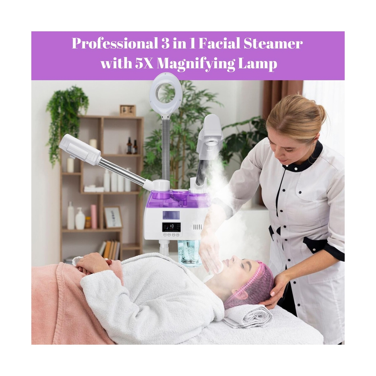 Facial Steamer, Professional 3 in 1 Facial Steamer with 5X Magnifying LED Lam…