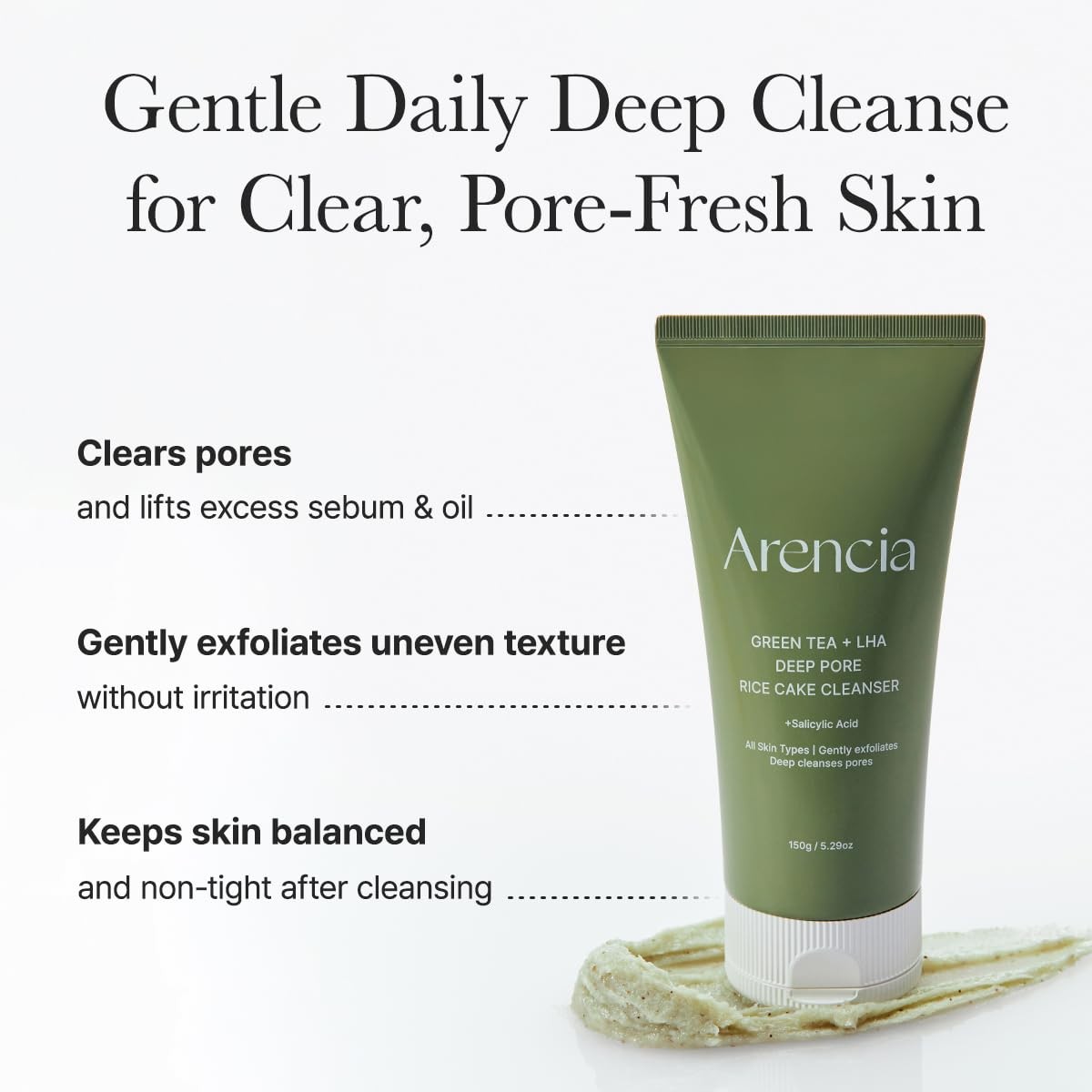 ARENCIA Salicylic Acid, Green Tea + LHA Deep Pore Rice Cake Cleanser – Deep…
