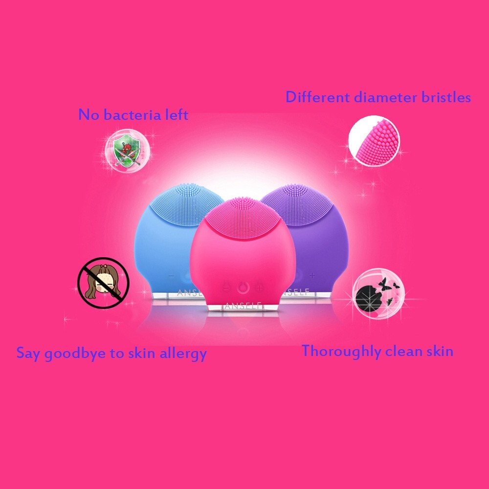 Anself Silicone Waterproof Rechargeable Electric Face Brush Mini Ultrasonic Face