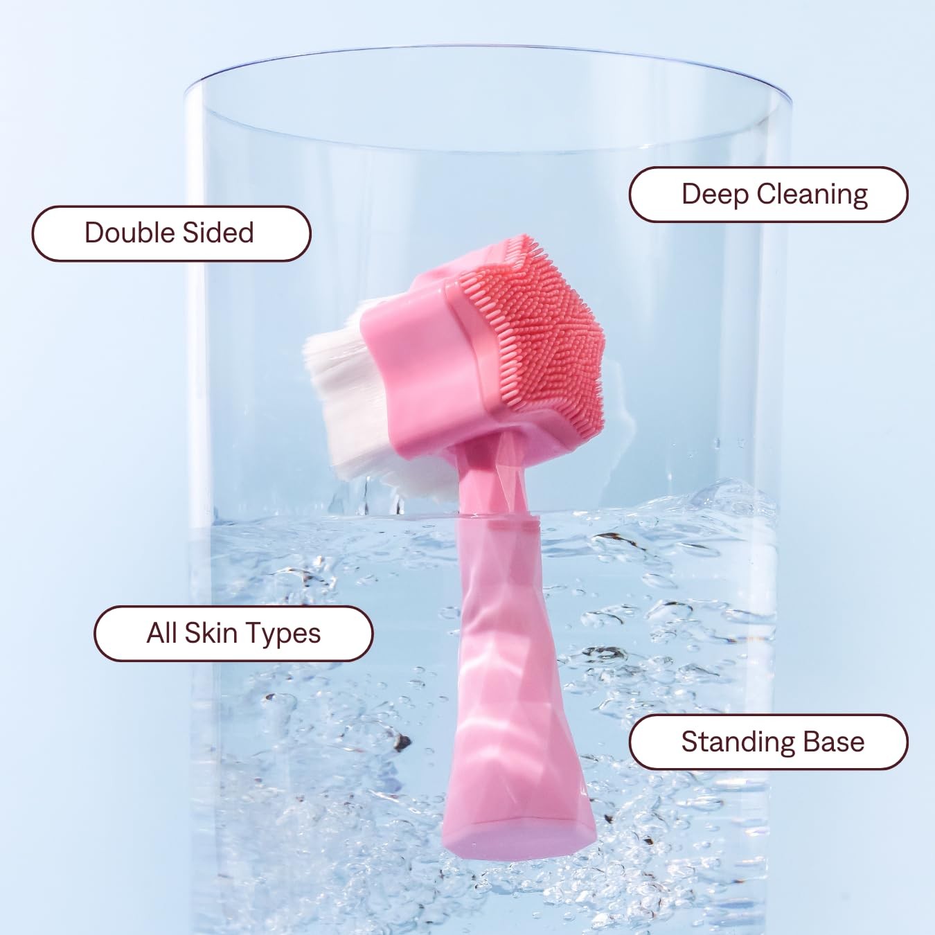 No Mo-Stache All Star Face Brush -Manual Facial Cleansing Brush, 2-in-1 Pink