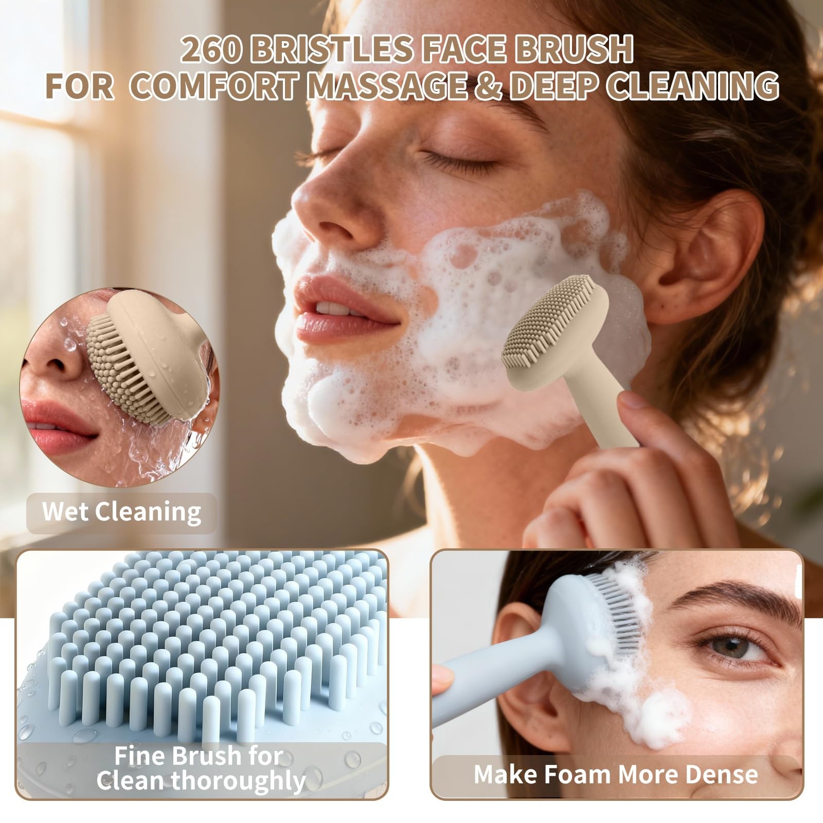 Merleu 2 Pack Silicone Face Scrubber,2 in 1 Facial Dusty Blue and Off-white